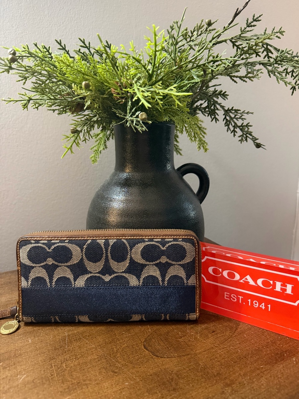 Coach Denim Legacy Striped Accordian Zipper Wallet